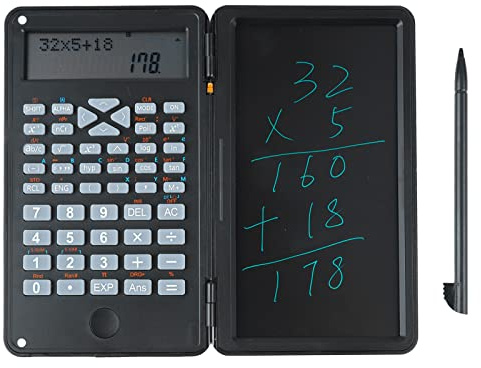 Bärbar Vetenskaplig Miniräknare, Miniräknare med Anteckningsblock, LCD-skärm med två Rader, 6-tums Skrivplatta, Datorkalkylator för Gymnasiet, Kontorsmöten och Hemmet