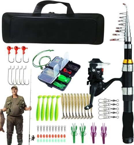 Combo de cañas de pescar y carretes | Combo de caña de pescar portát y carrete con estuche, combo de caña giratoria y carrete, accesorios de pesca para adultos en a salada y agua dulce Teksome