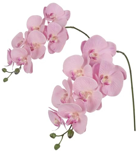 IPOPU 34.3 Pink Orchid Artificial Flowers, Real Touch Fake Orchid Latex Pink Flowers Phalaenopsis Branches for Home Party Wedding Bridal Shower Decoration, 2pcs Pink