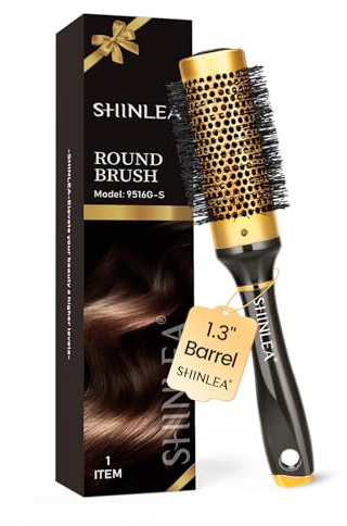 Small Round Hair Brush for Short Hair, Aluminum Roller Brush for Blow Drying, Salon Hairbrushes for Women Curly and Straight Hair - 1.3 Inch Barrel, 1.9 Inch with Bristles