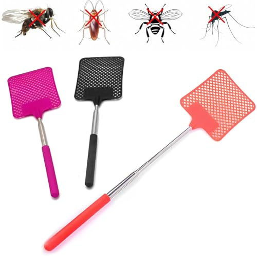 3 Pièces Tapetteà Mouche, Tapette à mouche, Tapette a Mouche, Extensible, Pest Control, Avec racloir intégré pour moustiques, Pour repousser les mouches, les guêpes, les moustiques et autres insectes