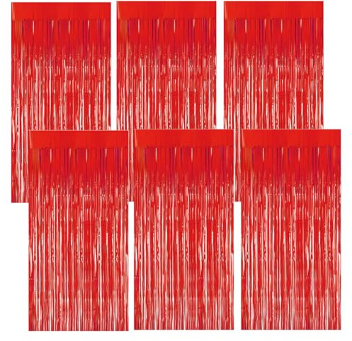 6 Stück Lametta Vorhang Rot, 1m X 20m Glitzervorhang, Glitzer Vorhang Deko, Plastik Party Vorhang, Lametta Rot für Hintergrunddekoration, Partydekoration, Geburtstagsdekoration, Weihnachten
