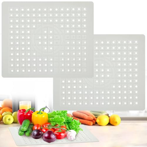 YONGQING Tappetino protettivo per lavello in gomma, 31 x 26 cm, con foro di scarico, antiscivolo, per posate, lavelli, oggetti in vetro (bianco)