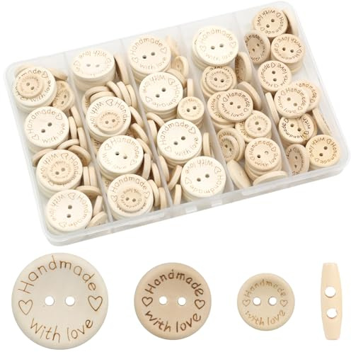 VEGCOO 160pcs Wooden Buttons,Buttons for Baby Cardigans,Round Shape Button Toggles Buttons,Baby Cardigans Knitting Buttons,Handmade with Love Buttons for Kids DIY Sewing Craft Decoration