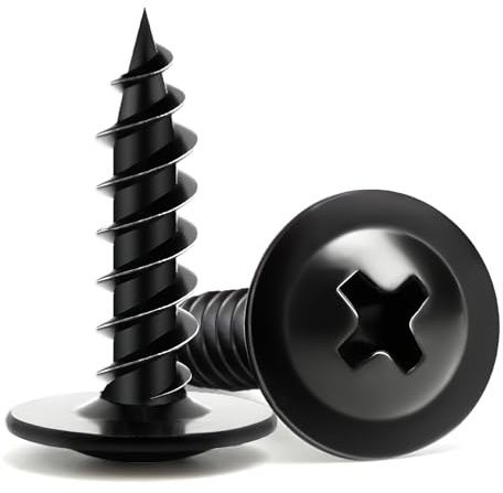 Wood Screws 3/4 Inch, 125 PCS FIXLINK Premium Phillips Truss Head Black Wood Screws, Self Tapping Electrophoresis Modified Fast Truss Head Wood Screw Used in Indoor Furniture, Woodworking (#8 x 3/4)