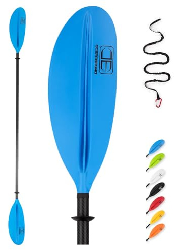OCEANBROAD Carbon Fiber Kayak Paddle 86in/218cm for Adults Kayaking Boating Canoeing Oar with Paddle Leash 1 Paddle, Blue