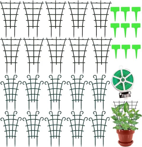Lot de 20 tuteurs pour plantes d'intérieur - Treillis empilable pour plantes d'intérieur - Petit support de pot de fleurs - Grille d'escalade à faire soi-même