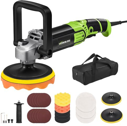 WorkBless 1600W 6/7 Rotary Car Polisher with 7 Speeds (1600-3500rpm), Car Polishers and Buffers Kit for Cars, Boats, Floors, Furniture