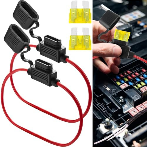 2 Pcs Inline Fuse Holder 12v Standard, Blade Fuse Holder 14AWG, Waterproof FusesHolder, Blade Automotive FusesHolder with 20A fuses for Car, Truck, Motorcycle, Boat