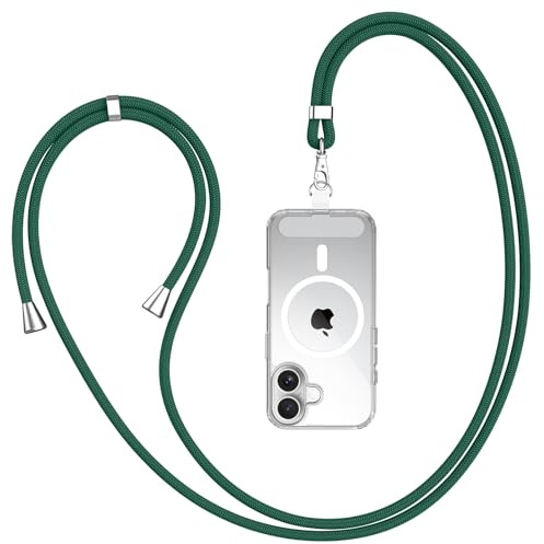 AK Mobiltelefonkedja universal, mobiltelefonsnodd, lämplig för alla smartphones med 1 styck universell lapp, mobiltelefonband lämplig för alla mobiltelefonfodral, justerbart och avtagbart, Mörkgrön