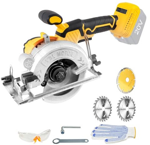 Scie circulaire sans fil compatible avec batterie Dewalt 18 V/20 V, 6 200 tr/min, scie circulaire sans balais avec 3 lames de 125 mm, profondeur de coupe de 32 mm pour coupe du bois, du plastique