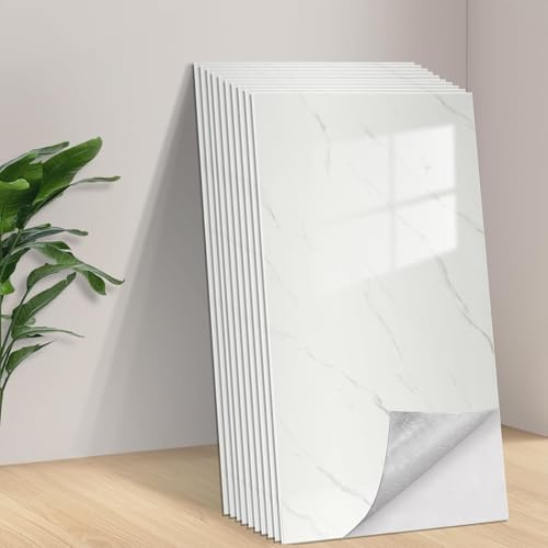 Tarwanear Tile Stickers Marble 10pcs/60x30cm Waterproof Oil Proof Self Adhesive Wall Tiles PVC Wall Stickers Cream Peel and Stick on for Kitchen Bathroom Home Decor