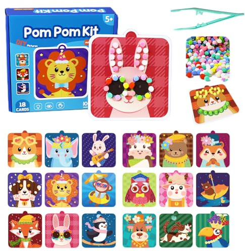 DabbOo Pompoms Art para Manualidades Niños Set Creativo con más de 1000 Pompones Ideal para Niños y Niñas de 4 a 6 Años Caja de Manualidades para Cumpleaños Infantiles