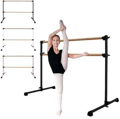 Qinazoe Wood/Aluminum/Steel Ballet Barre 6 Foot Portable Barre Bar Home Adjustable Freestanding Ballet Stretch Dance Bar for Kids Adult (Black)