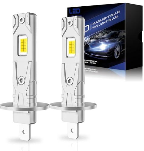OVVOFPP Ampoule H1 LED 30000 LM 220W 6500K Lumière Blanche,Nouvelle Génération 2025,Réplication,1:1 Phares Halogènes,Refroidissement à Double Trou,Plug and Play,Adaptable aux Voitures et Motos,2 Pcs
