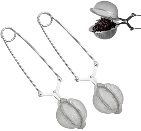 2 Stück Teezange für Losen Tee 4,5×16cm, Rostfreier Edelstahl Tee Ei Sieb Kugelform, Teesieb Siebzange Tea Infuser für Tasse Teeliebhaber Silber