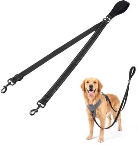 Laisse Anti-Traction pour Chien, Laisse Double pour Chien, Anti-Enchevêtrement Réfléchissante, Réglable Durable Dressage Anti Traction pour Chiens de Grande Taille et Moyenne(Noir)