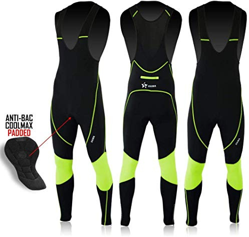 Sikma Sports Mens Cycling Bib Tights Trouser Thermal Cold Wear Winter 3D Padded Bicycle Leggings Long Pants (Black/Green, Medium)
