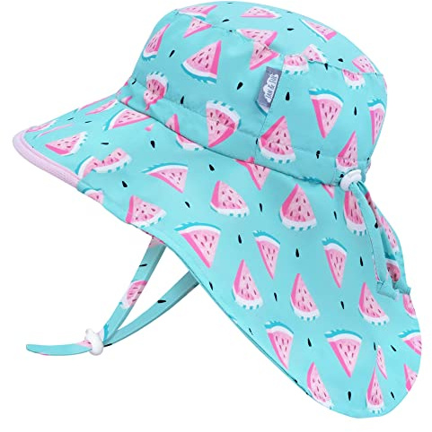 Jan & Jul Baby Sonnenhut mit Breiter Krempe für Mädchen, Schnelltrocknend (M: 6-24 Monate, Wassermelone)