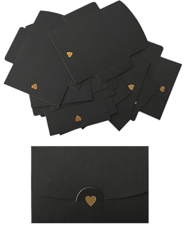 CZAKOMIX 40PCS Mini Briefumschläge, Perlglanzpapier Umschlag mit Herz Verschluss, Geschenkkarte Umschlag, für Diy GeschenkKarten Weihnachten Valentinstag Geburtstagsfeier Geschenk Card(Schwarz)