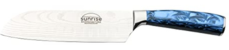 Rockingham Forge Sunrise Collection 7” Santoku Japanese Chef’s Kitchen Knife, Premium Stainless Steel with Ergonomic Resin Handles, Sapphire, RF-2105BL