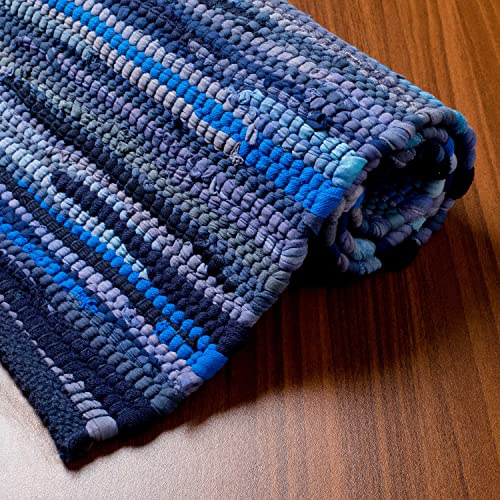 Savi Home Hand Woven 100% Cotton Chindi Rag Rug 20x32 - Navy, Recycled Reversible Rug, Boho Farmhouse Rugs for Living Room, Dining Room, Kitchen, Entryway, Bedroom Rugs