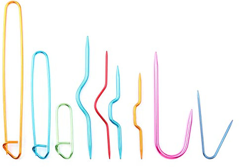 Jagowa Cable Stitch Holder, 9Pcs Cable Stitch Holders with Assorted Colors Aluminum Crochet Knitting Weaving Needles Stitch Holders Set for DIY Tapestry Yarn Knitting Sewing Craft