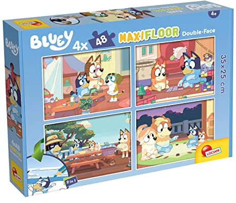 Lisciani - Puzzle BLUEY - 4 Puzzles mit je 48 Teilen - Kreativspiel - Mehrere Charaktere - Doppelseitig - 2 in 1 - Puzzeln und Ausmalen - 35 x 25 cm - Für Kinder ab 4 Jahren