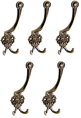 Gedotec Garderoben Haken - Kleiderhaken vintage | RUSTICA | 5 Stück Wandhaken Antik Messing Höhe: 150 mm | Garderobenhaken aus Metall rustikal braun | Haken zum Schrauben Wandhaken vintage