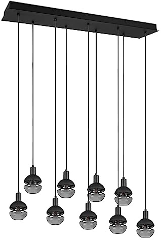 Trio Leuchten Pendelleuchte Mela 313100932, Metall Schwarz matt, Glas schwarz/klar, exkl. 9x E14