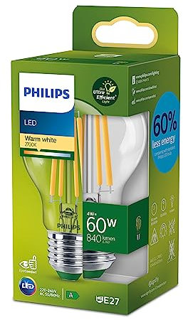 Philips Led Lampadina Goccia a Filamento 60W E27, Luce Bianca Calda