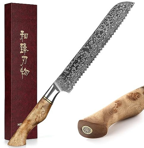 HEZHEN Damast Brotmesser, Profi Kuchenmesser mit Wellenschliff, Gezackten Küchenmesser, Ergonomischem Griff