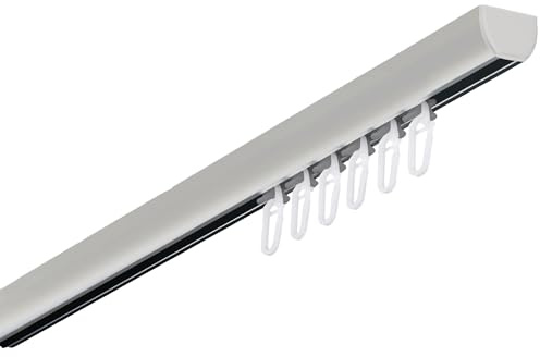 Garesa Gardinenschiene Profil 400, 1-läufig, Alu Natur I Aluminiumschiene inkl. Gleiter I Deckenmontage I Halbrunde Vorhangschiene I 210cm