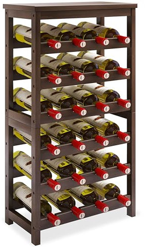 STELLSTAR 24-Flaschen-Weinregal, 6-stufiges Bambus-Weinregal mit Tischplatte, freistehender Weinflaschenhalter mit wackelfreien Regalen, Walnuss