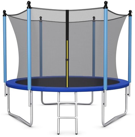 LIFEZEAL Trampolin Outdoor, Gartentrampolin mit Sicherheitsnetz, Schutzmatte, Kindertrampolin für Innen, Außen, Sporttrampolin für Kinder ab 6 Jahren, Max. 100 kg (Ø 244 x 240 cm