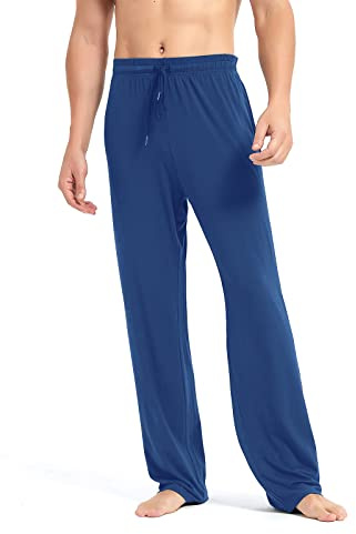 Idtswch 81/86/91/96 Largo Interior Largo Hombre Pantalones de Pijama Largos Extralargos Pantalones de Pijama Lounge Jogger Yoga Pantalones de Dormir con Bolsillos para Hombres, azul, M