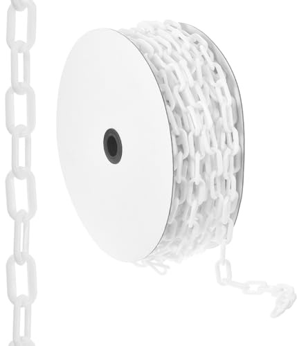 PATIKIL Cadena de barrera de plástico de 100 pies, Cadena de barrera de seguridad Cadena de plástico Enlaces de cadena de control de multitudes para valla de jardín de puerta, Blanco