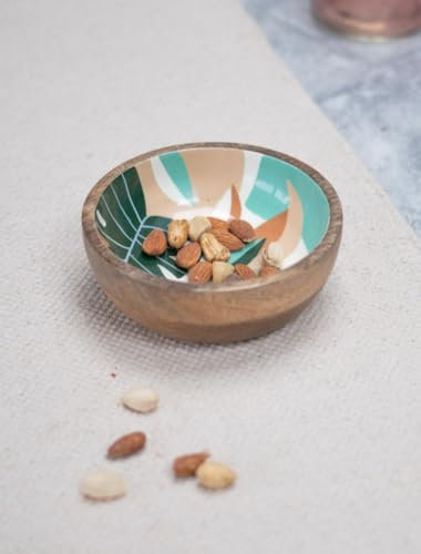 Vayu Earth Enamelled Abstract Leaf Wooden Bowl 15 x 15 x 5cm / Multicolor