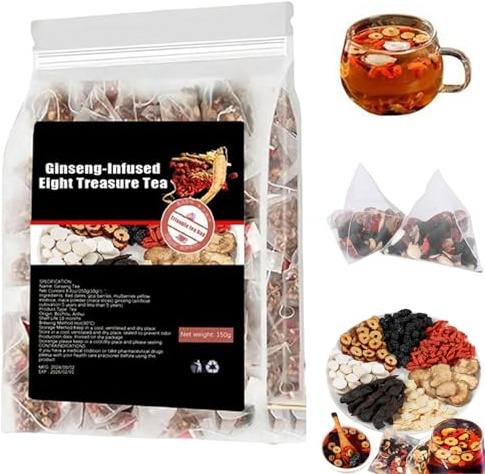 Qiamia Té de Ginseng Ocho Tesoros, 5 g x 30 unidades, fórmula para el riñón, té de Ginseng Ocho tesoros, té de ginsengs Seis Tesoro mejorado (1 Bag)