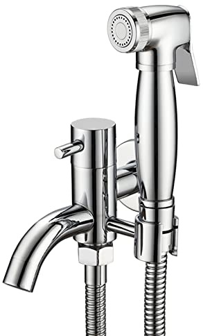 Bidet portatile manuale, Spruzzatore for bidet portatile in ottone, tubo flessibile da 59 pollici, acqua calda e fredda, montaggio a parete, argento for l'igiene degli animali domestici