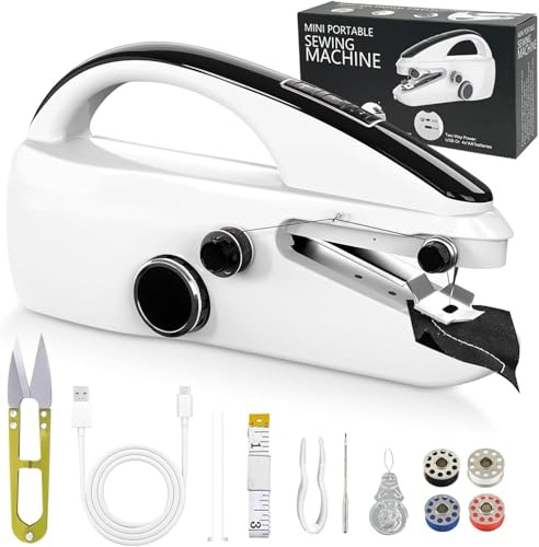 Mini Sewing Machine – Mini Machine à Coudre Portative à Main pour Débutants, Sans Fil, 2 Vitesses, Kit d’Accessoires Complet – Idéale pour Retouches Rapides, Voyages et Loisirs Créatifs