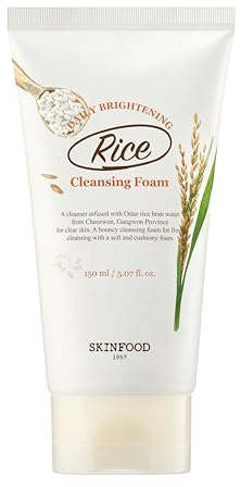 SKINFOOD Rice Daily Cleansing Foam 150ml - Delicate, Fine, and Smooth Brightening Cleansing with Fermented White Rice Ingredients - Firming Bubble Facial Foam Cleanser - For Men and Women (5.07 fl. oz.)