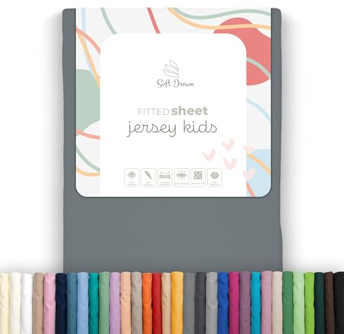 Soft Dream Drap Housse 80 x 180 cm Gris foncé - 100% Coton peigné Jersey - qualité Premium - pour lit bébé et lit Enfant - certifié Oeko-TEX - Fabriqué dans l’UE