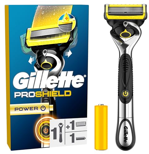 Gillette Rasoir Pour Hommes Proshield Power, Manche Réutilisable Et Cartouche De Recharge A 5 Lames Ultra-Affutées, Nouvelle Bande Lubrifiante Pour Un Rasage de Près et Un Confort Incroyables