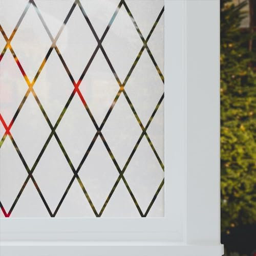 FEOMOS Fensterfolie Gitter Transparent,Milchglasfolie Selbsthaftend Fester,Blickdicht Sichtschutzfolie Statisch Haftend Anti-UV für Zuhause Büro 44x200cm