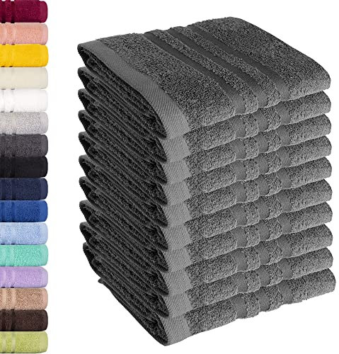 Lavea® 10er Set Seiftuch 30x30 cm – Hochwertige Gästehandtücher 30x30 aus 100% Baumwolle, Frottierserie Elena – Saugstark, Waschbar und Strapazierfähig - Anthrazit