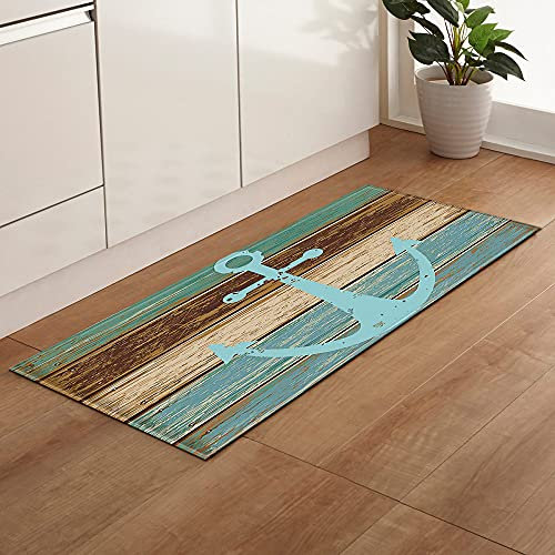 &ET Läufer Küche,Moderner Area Rug Küchenläufer Blauer Anker Anti-Rutsch Bodenmatte Waschbarer Teppich Home Dekorativ Für Küche Esszimmer,50X80Cm (20X31,5 Zoll)