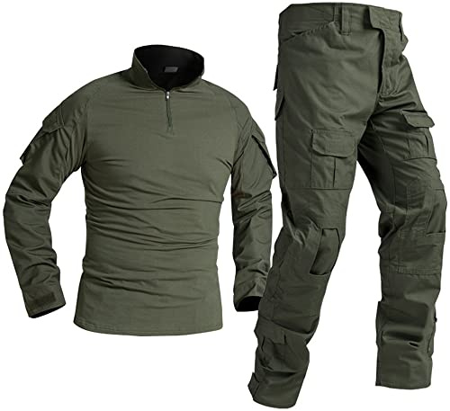 Uugood Airsoft herrskjortor multicambyxor taktisk stridsskjorta och byxor set kamouflage BDU militär uniform paintballset, Färg: grön, S
