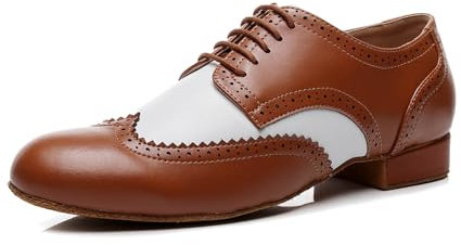 SWDZM Zapatos De Baile De Salón De Cuero Estándar De Los Hombres De La Práctica De Tacón Bajo,9012,Marrón,Ante,38.5 EU