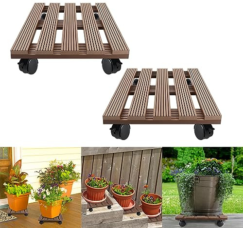 YRHome WPC - Rullo per piante rettangolare, 30 x 30 cm, 100 kg, per interni ed esterni, con ruote, resistente alle intemperie, per il trasporto di piante, colore marrone